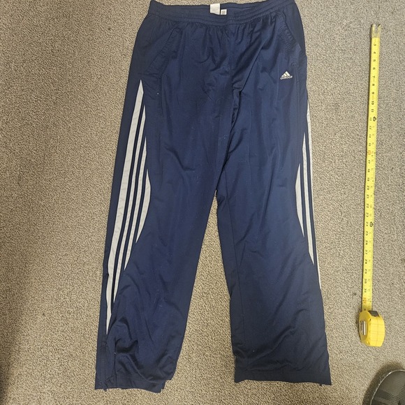 Adidas Track Pants Mens XL Blue Pockets Stretch Loose Fit 3 Stripes - Picture 1 of 9
